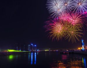 Multi coloured fireworks at night